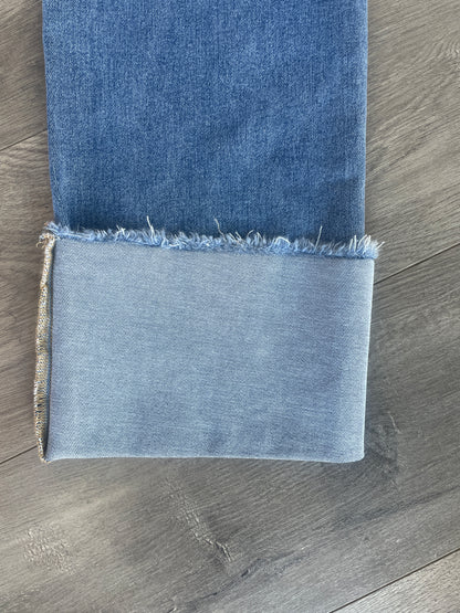 Mid Rise Crop Wide Cuffed Jeans Light Wash by Risen