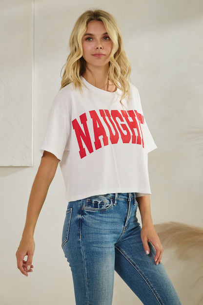 "Naughty" Cotton Crop Graphic Tee