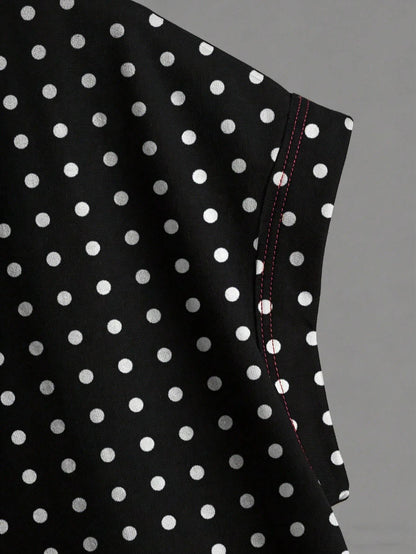 Polka Dots Wrapped Cutout Back Slouchy Tee Workout Shirt
