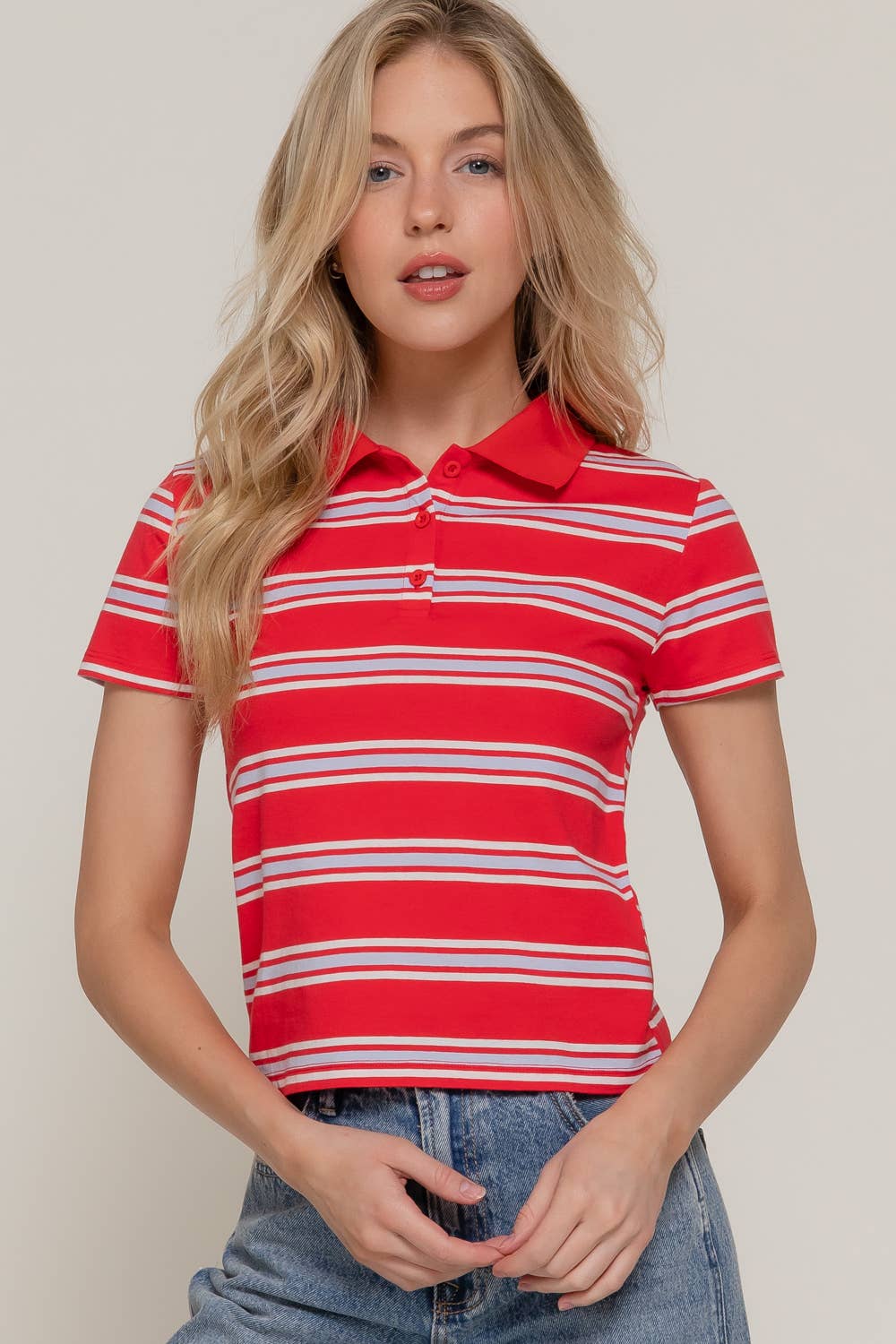 Short Sleeve Multi Striped Polo Top