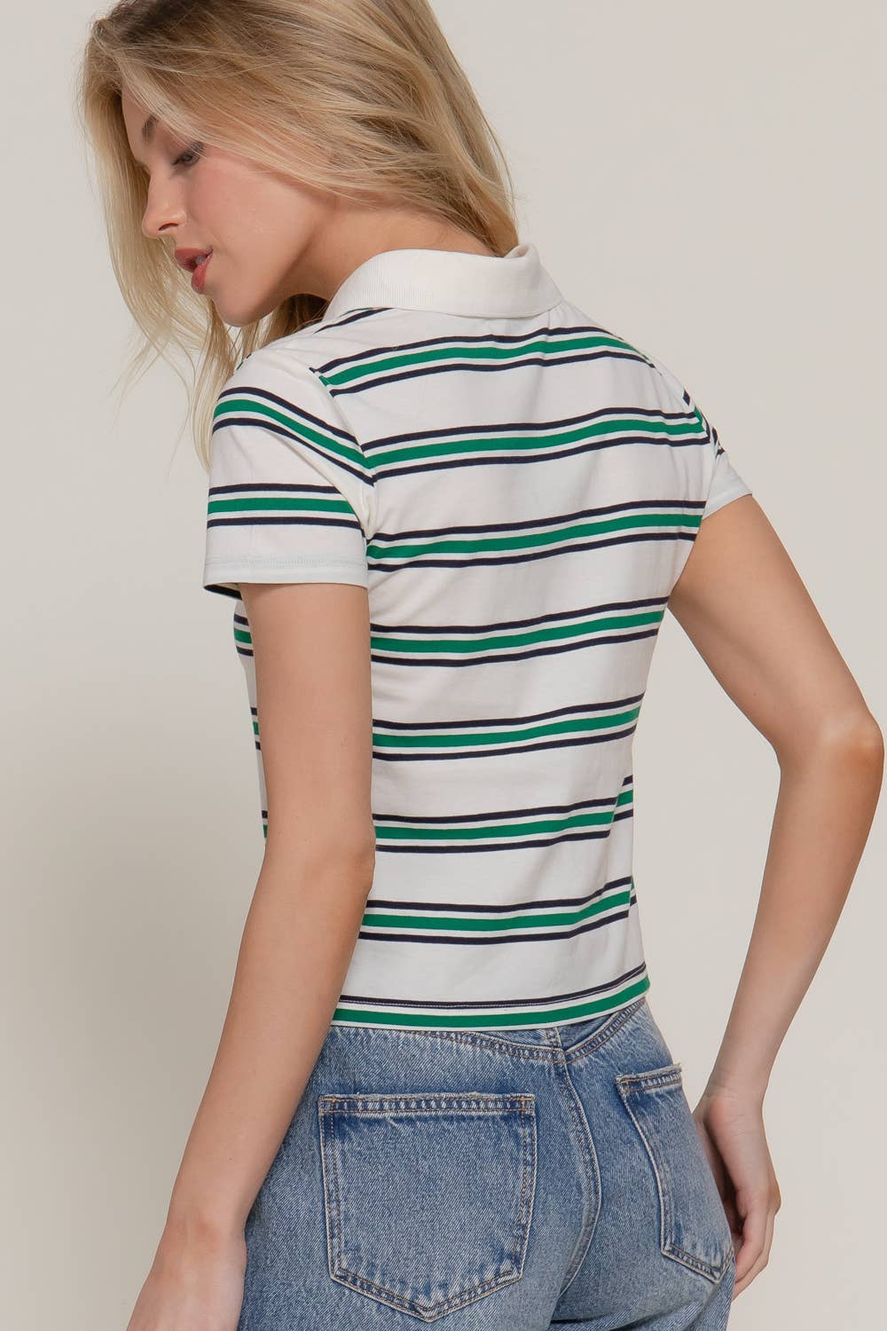 Short Sleeve Multi Striped Polo Top