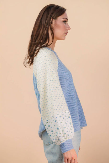 Raglan Sleeve Color Block Casual Textured Knit Top