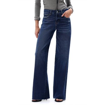 ONESO Mid Rise Wide Leg Jeans Raw Hem Vintage Distressed
