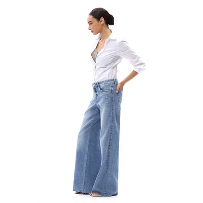 ONESO Mid Rise Wide Leg Jeans Raw Hem Vintage Distressed