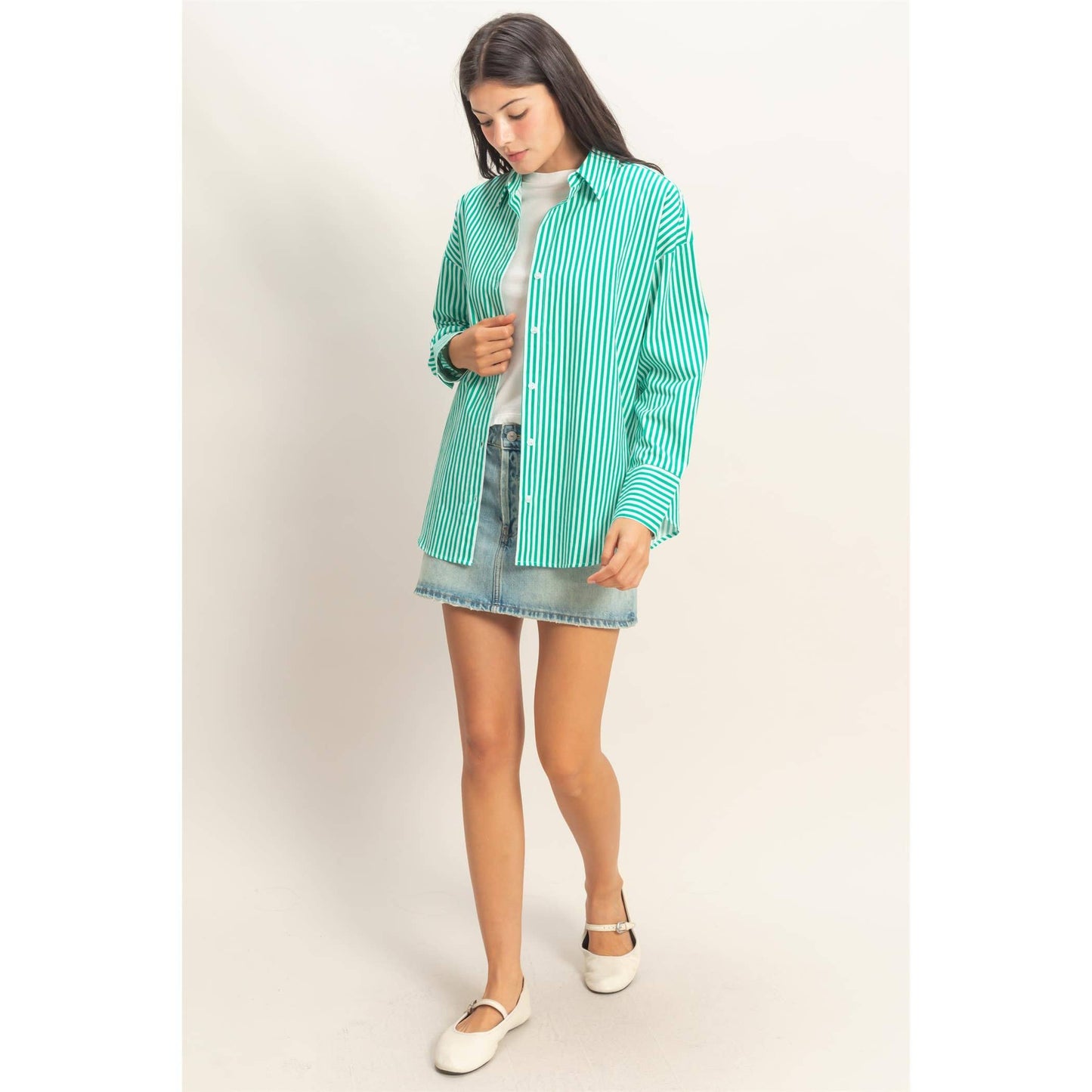 Striped Button-Up Poplin Shirt