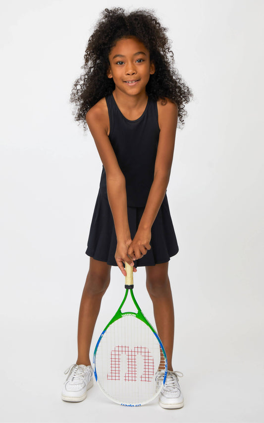 Girls Racerback Shelf Bra Tank and Pleated Tennis Skort