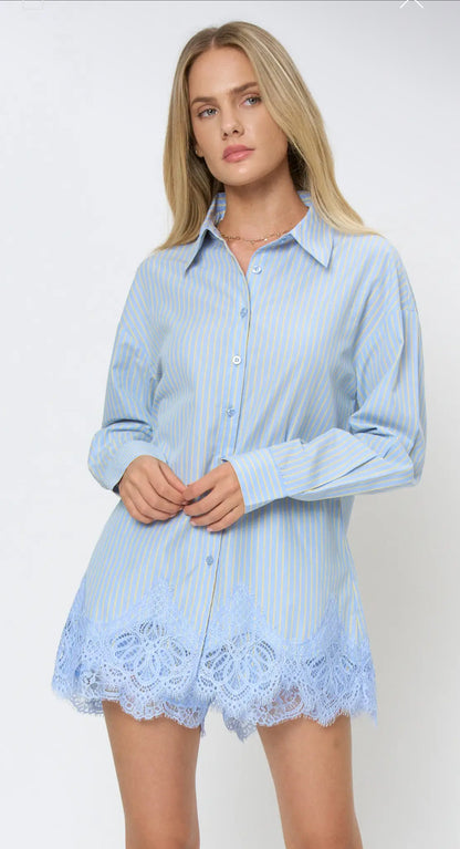 Scallop Lace Hem Button Front Set