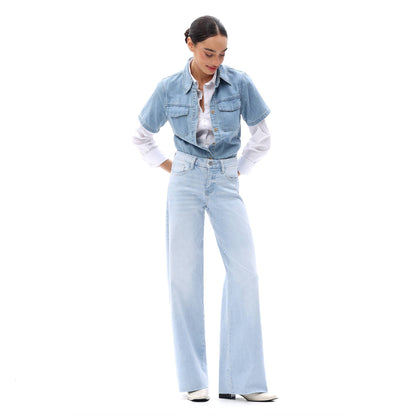ONESO Mid Rise Wide Leg Jeans Raw Hem Vintage Distressed
