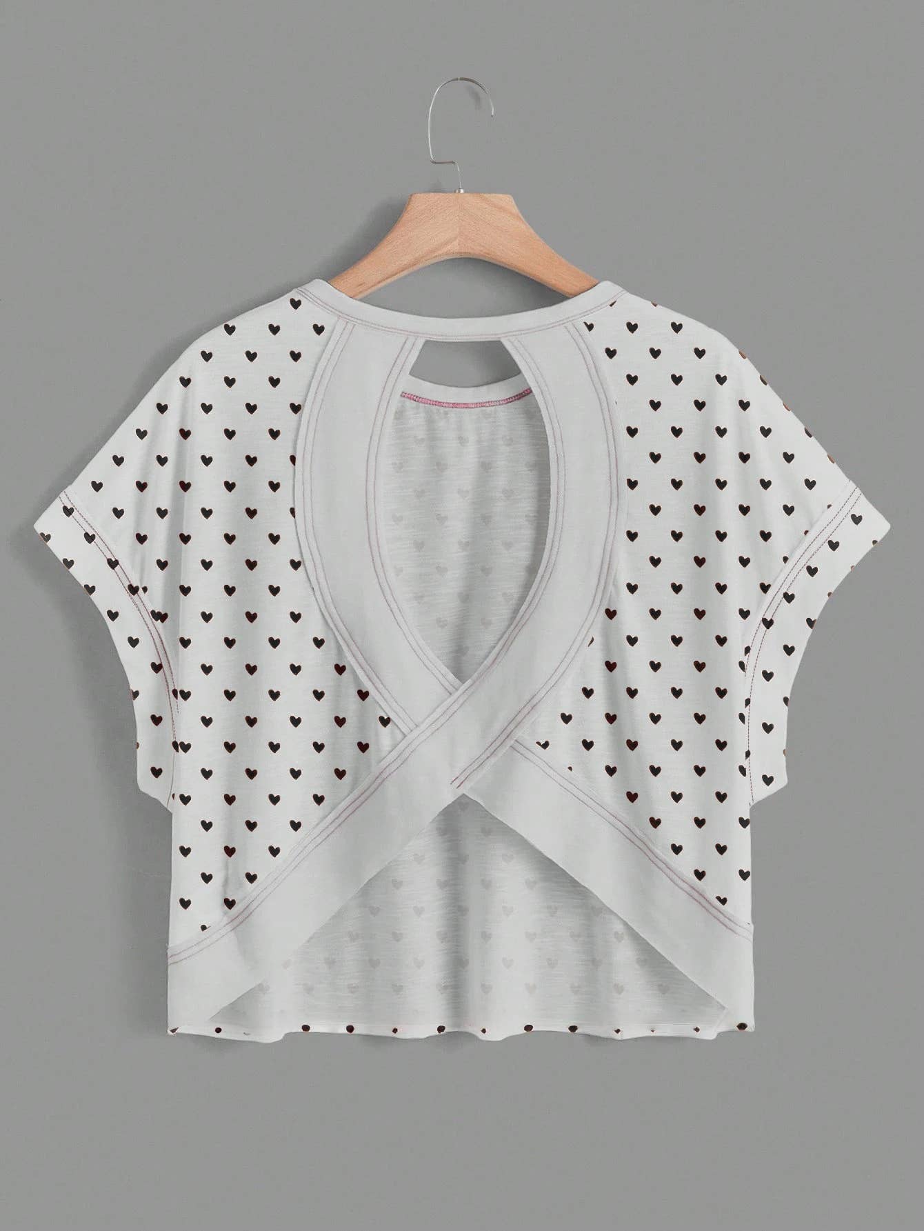 Polka Dots Wrapped Cutout Back Slouchy Tee Workout Shirt