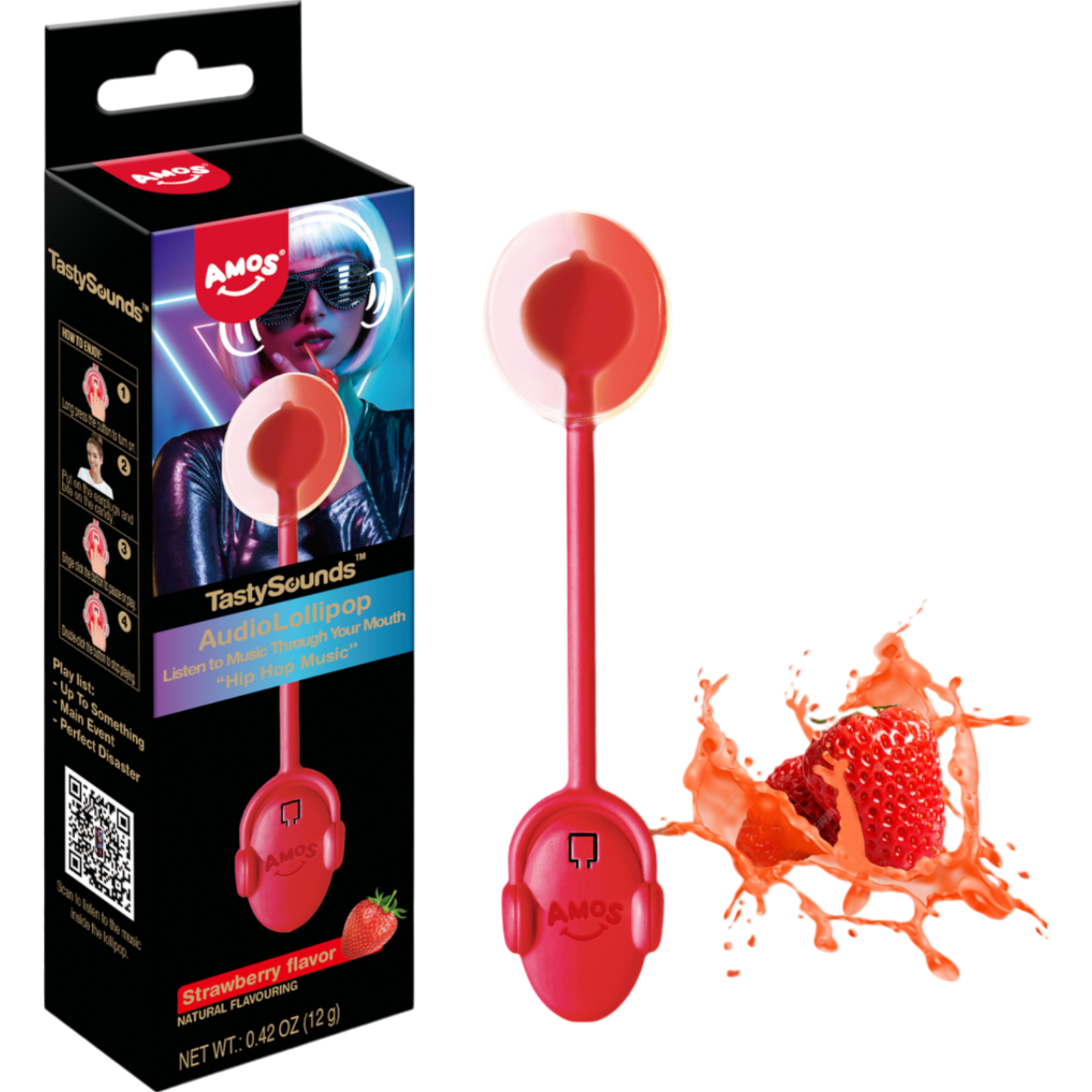 Amos Tasty Sounds Audio Lollipop Strawberry Flavor