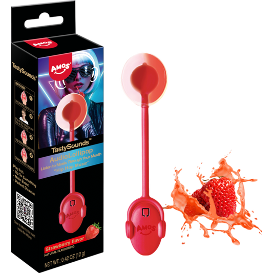 Amos Tasty Sounds Audio Lollipop Strawberry Flavor