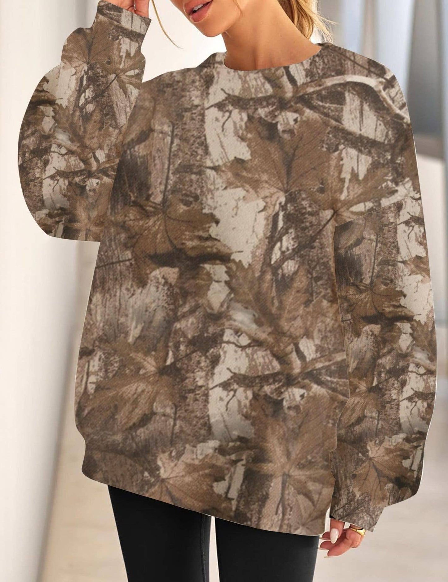 Branch Pattern Print Loose Sports Sweatshirt
