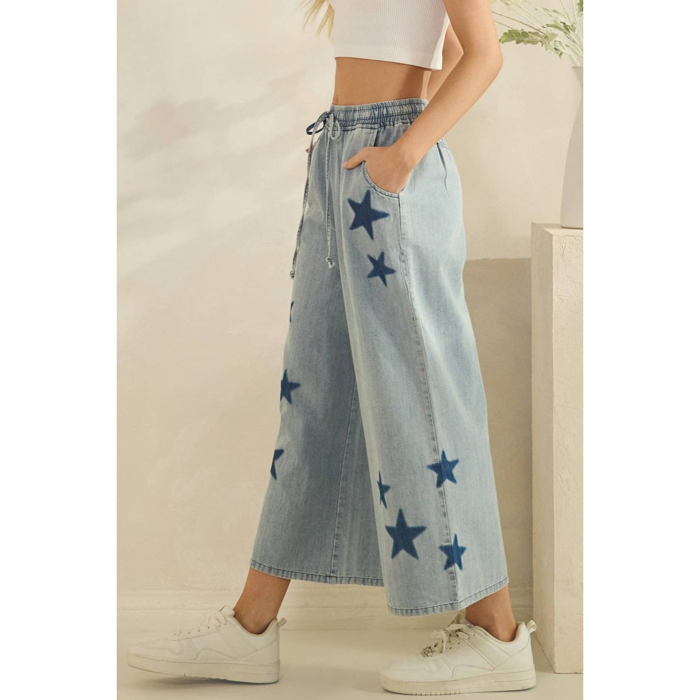 Starry Wide-Leg Denim Pants