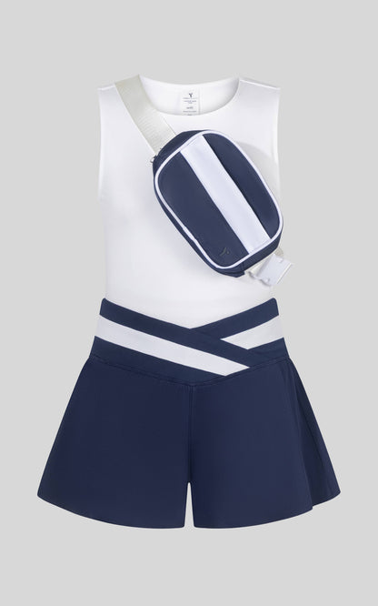 Tween Girls Tank Top, Sporty Crossover Skort, and Fanny Bag Set