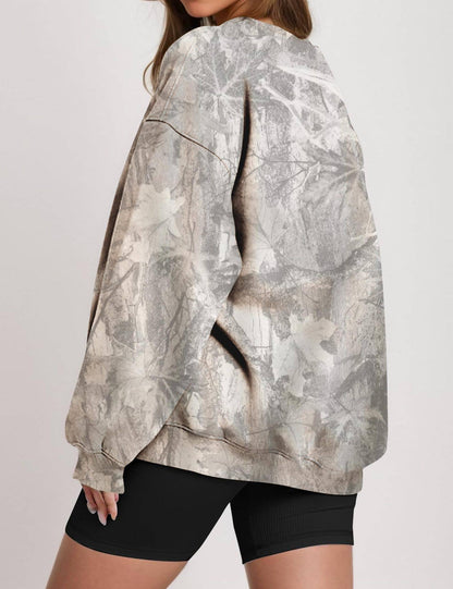 Branch Pattern Print Loose Sports Sweatshirt