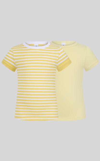 Tween Girls Rib Seamless Stripe Short Sleeve Tee 2 Pack