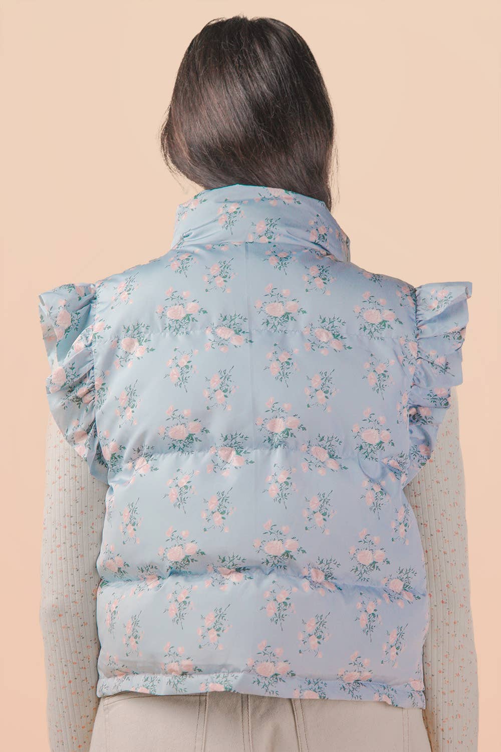 Front Bow Ruffle Sleeve Puffer Vest