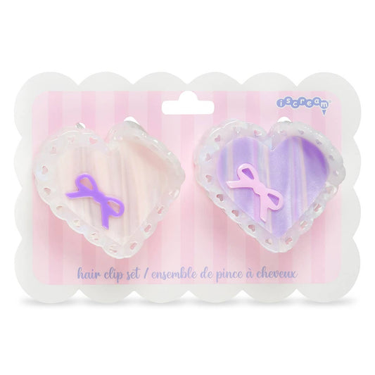 Heart Bow Hair Clips Set -  2 clips