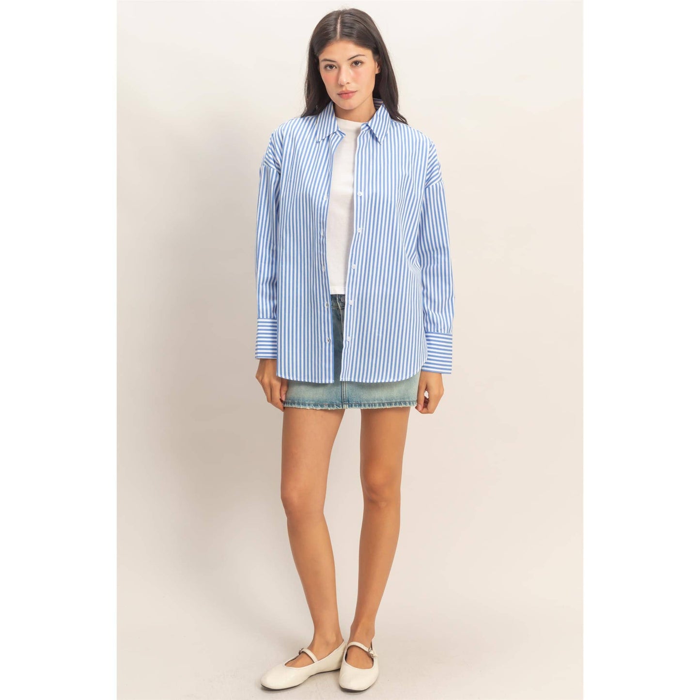 Striped Button-Up Poplin Shirt