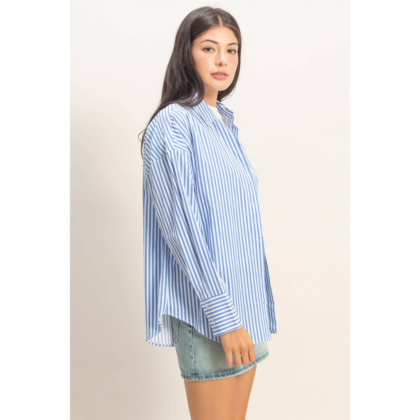 Striped Button-Up Poplin Shirt