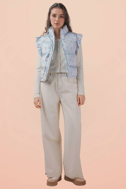 Front Bow Ruffle Sleeve Puffer Vest