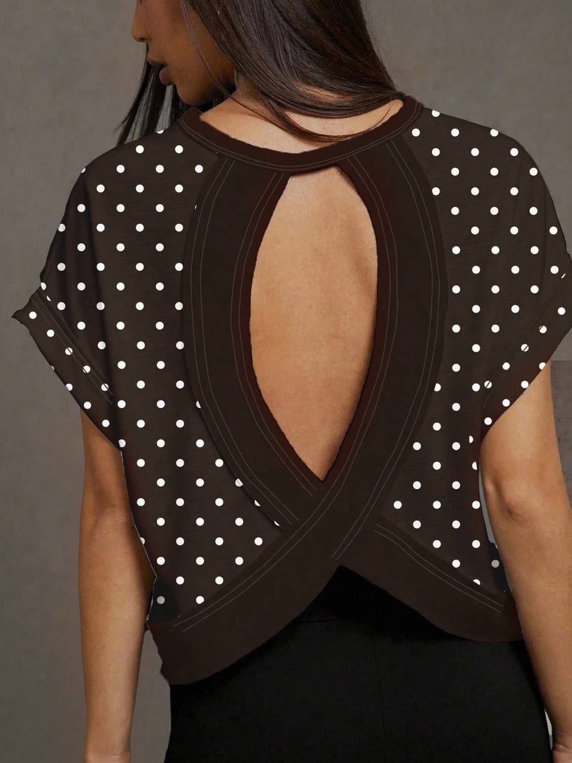 Polka Dots Wrapped Cutout Back Slouchy Tee Workout Shirt