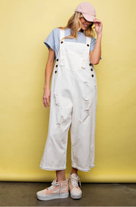 White Washed Twill Destroyed Overalls
