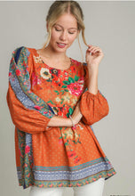 Mixed Print 3/4 Sleeve Top