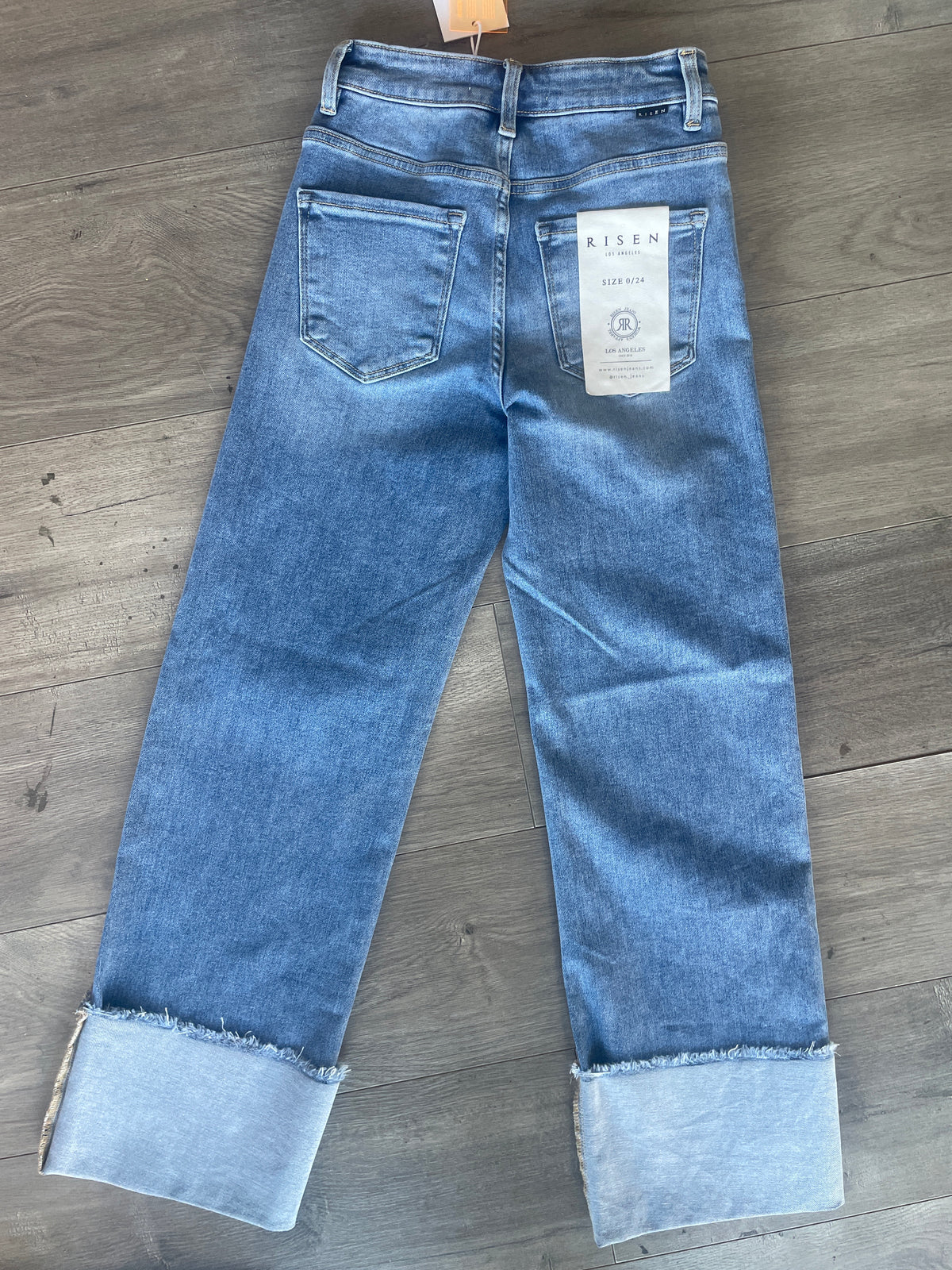 Mid Rise Crop Wide Cuffed Jeans Light Wash by Risen