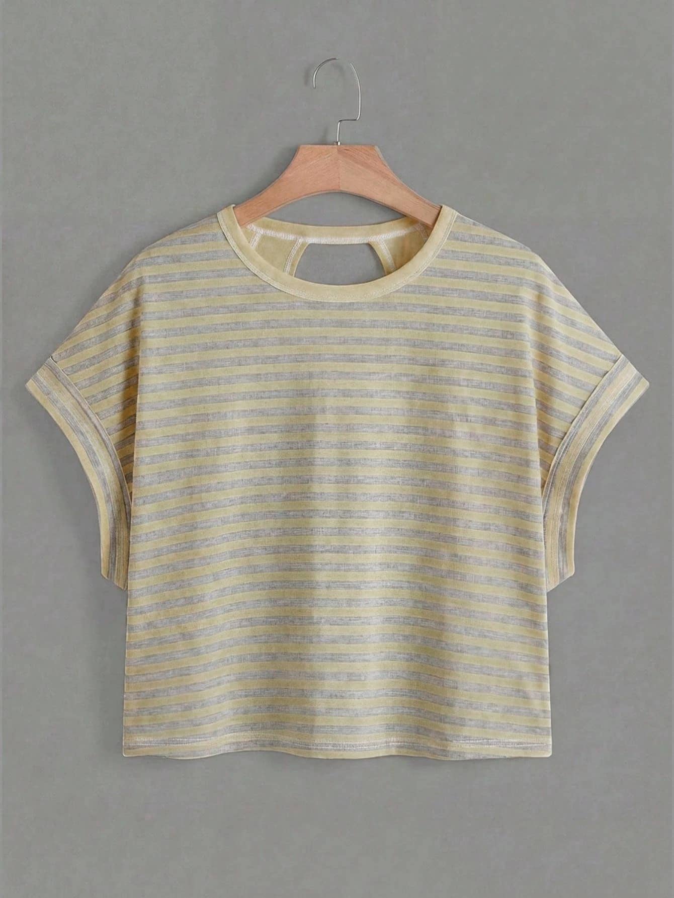 Polka Dots Wrapped Cutout Back Slouchy Tee Workout Shirt
