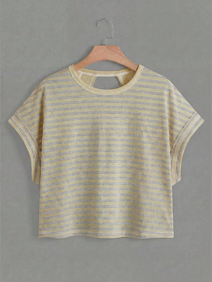 Polka Dots Wrapped Cutout Back Slouchy Tee Workout Shirt