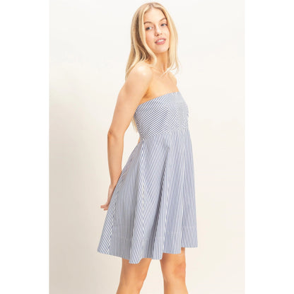 Striped Strapless A-Line Dress