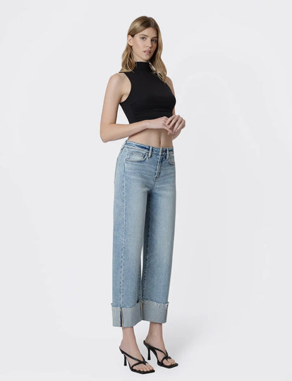 High Rise Barrel Jeans w/ Side Seam and Cuff by Vervet