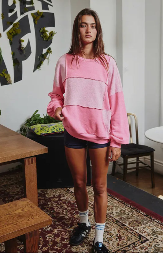 Pink Color-Block Sweatshirt