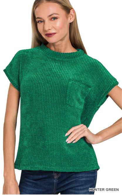 Chenille Waffle Short Sleeve Sweater
