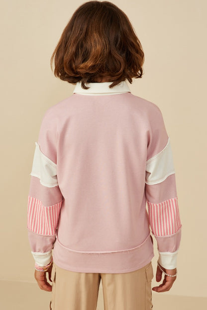 Girls Mixed Media Print Blocked Knit Rugby Shirt