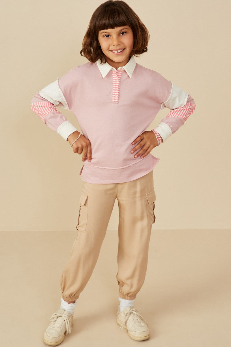 Girls Mixed Media Print Blocked Knit Rugby Shirt