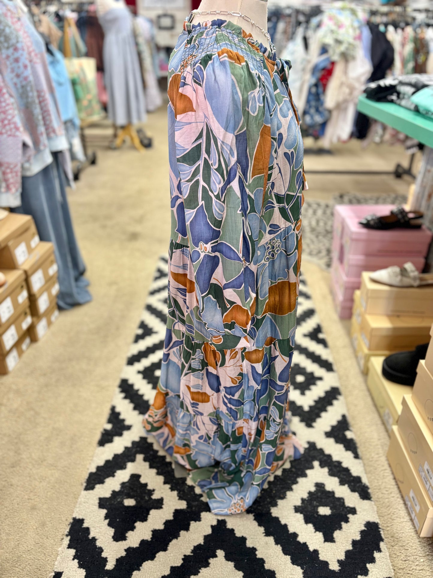 Retro Floral Tiered Midi Dress