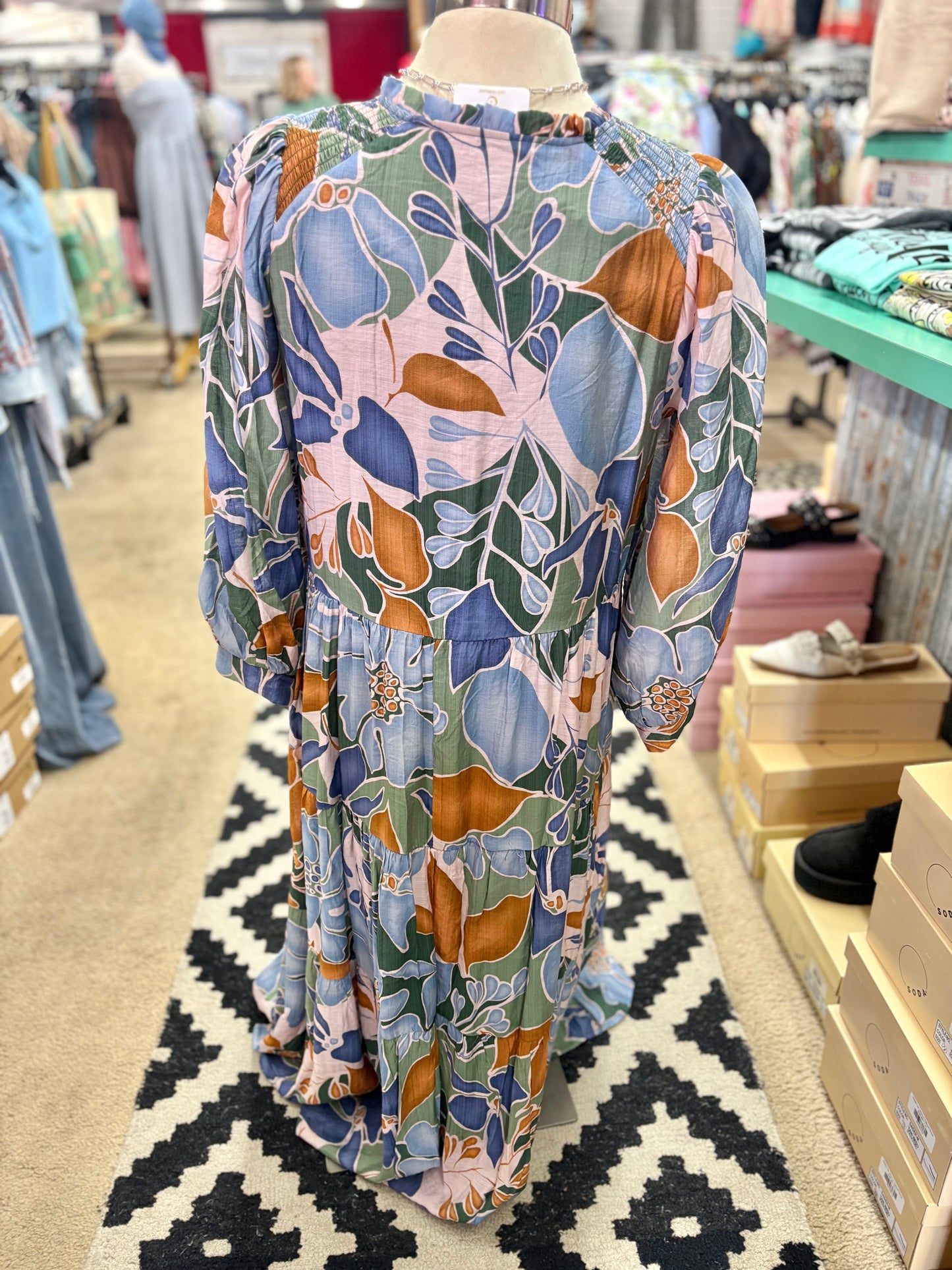 Retro Floral Tiered Midi Dress