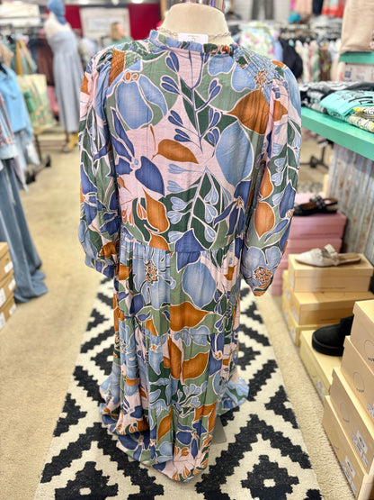Retro Floral Tiered Midi Dress