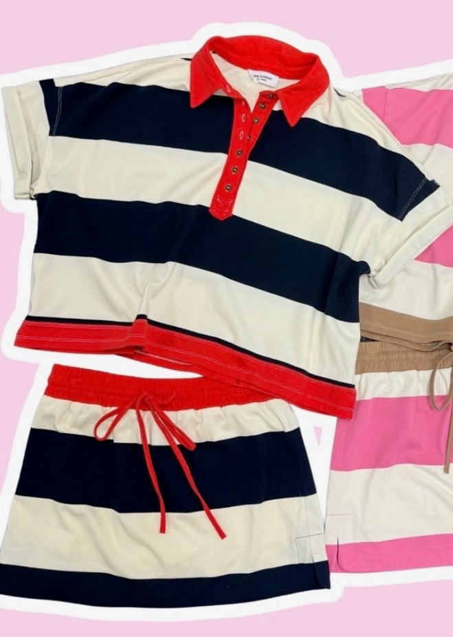 Striped Contrasting Polo Top