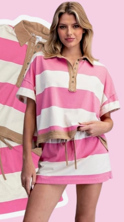 Striped Contrasting Polo Top