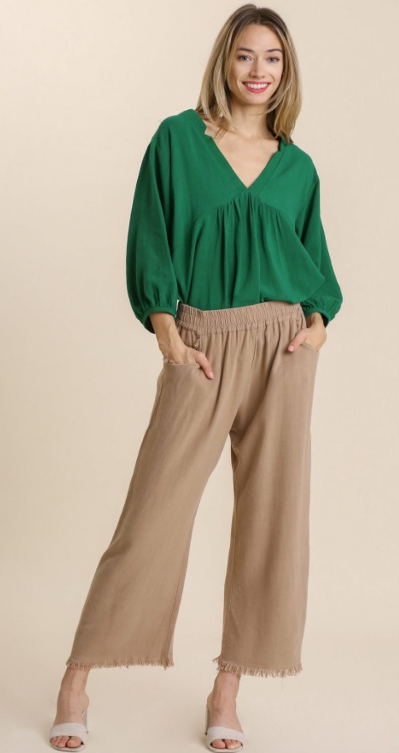 Mocha Linen Wide Leg Pants