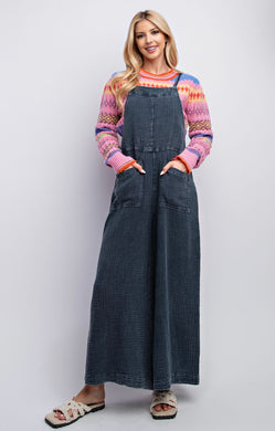 Navy Mineral Washed Tie Back Jumpsuit