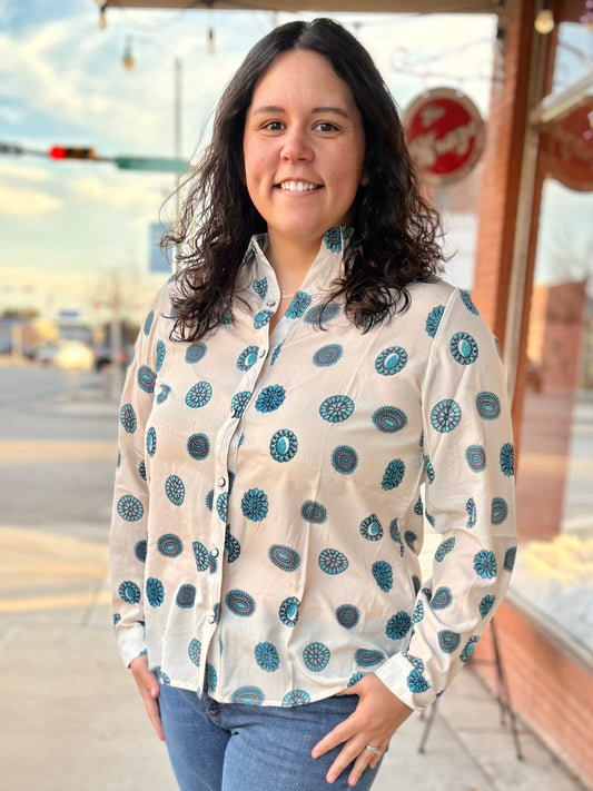 Concho Print Long Sleeve Shirt