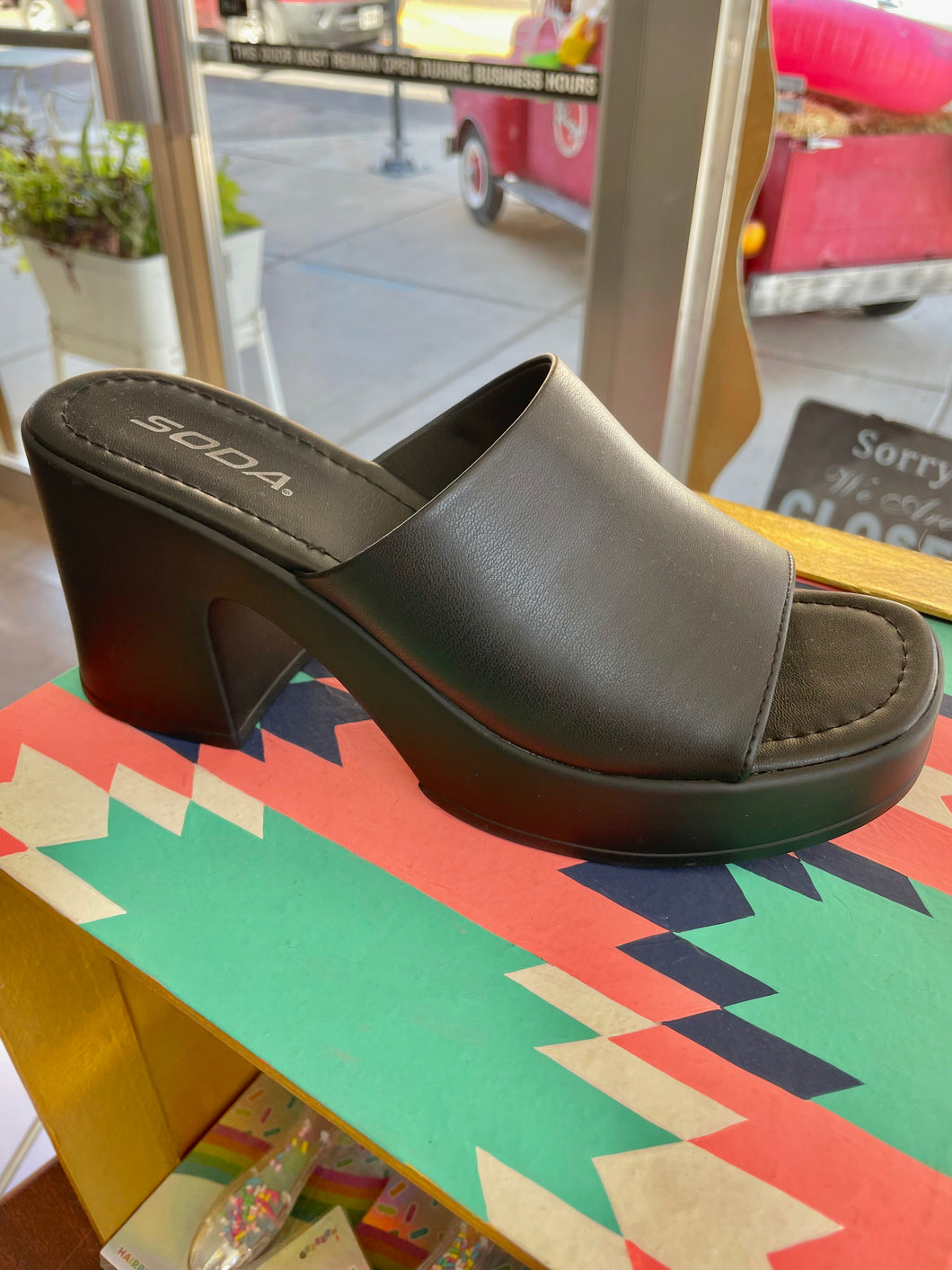Black Platform Open-Toe Mule