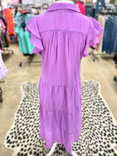 Lavender Split Neck Short Ruffle Sleeve Tiered Midi Dress