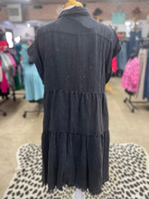 Plus Faded Black Tiered Button Up Dress