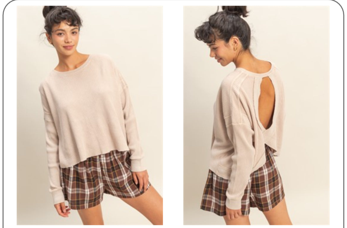 Thermal Overlap Open Back Raw Hem Top