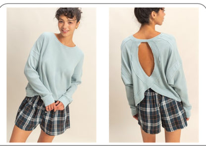 Thermal Overlap Open Back Raw Hem Top